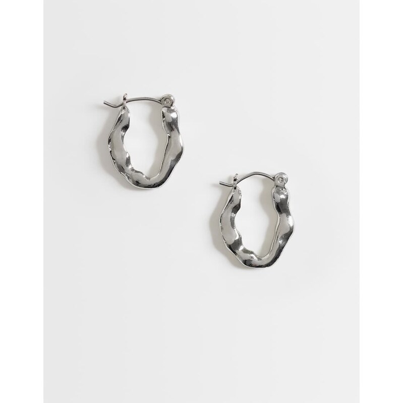 Reclaimed Vintage unisex molten hoop earrings in silver