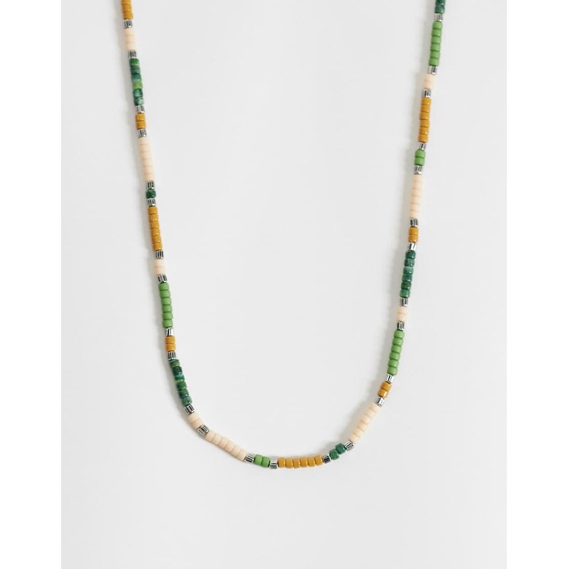 ASOS DESIGN multi beaded necklace with silver detail in multi