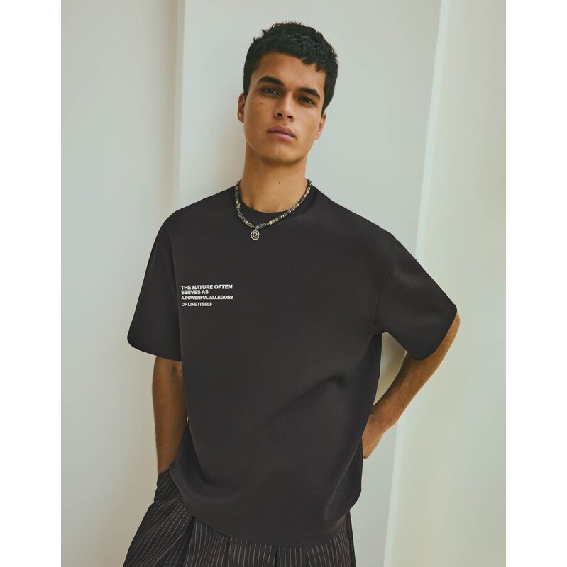 Bershka Interlock jersey print t-shirt in black