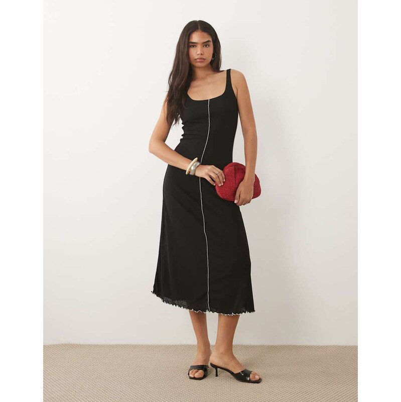 Mango seam detail scoop neck maxi dress in black