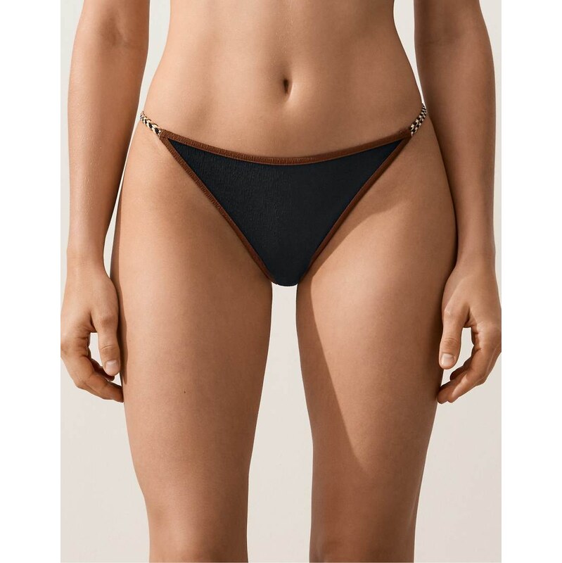 OYSHO Contrast braid medium-coverage bikini briefs in black
