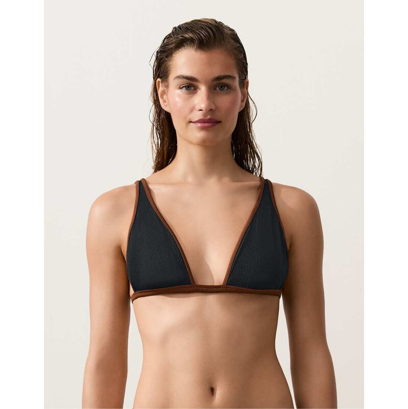 OYSHO Contrast braid halterneck bikini in black