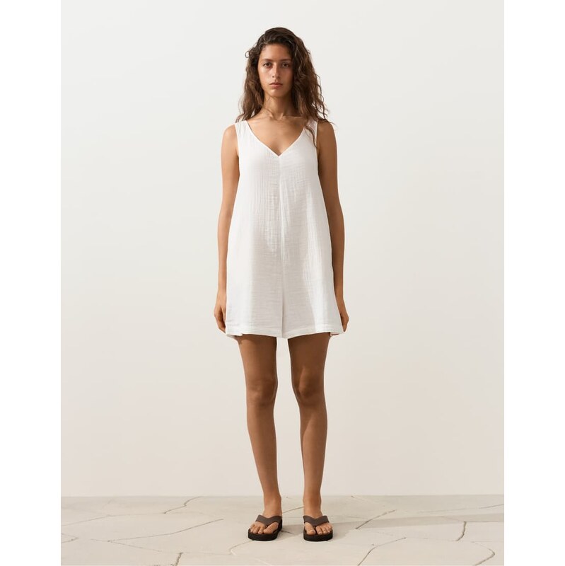 OYSHO Short 100% cotton jumpsuit in off-white