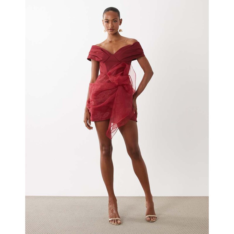 ASOS LUXE off shoulder structured mini dress with organza skirt