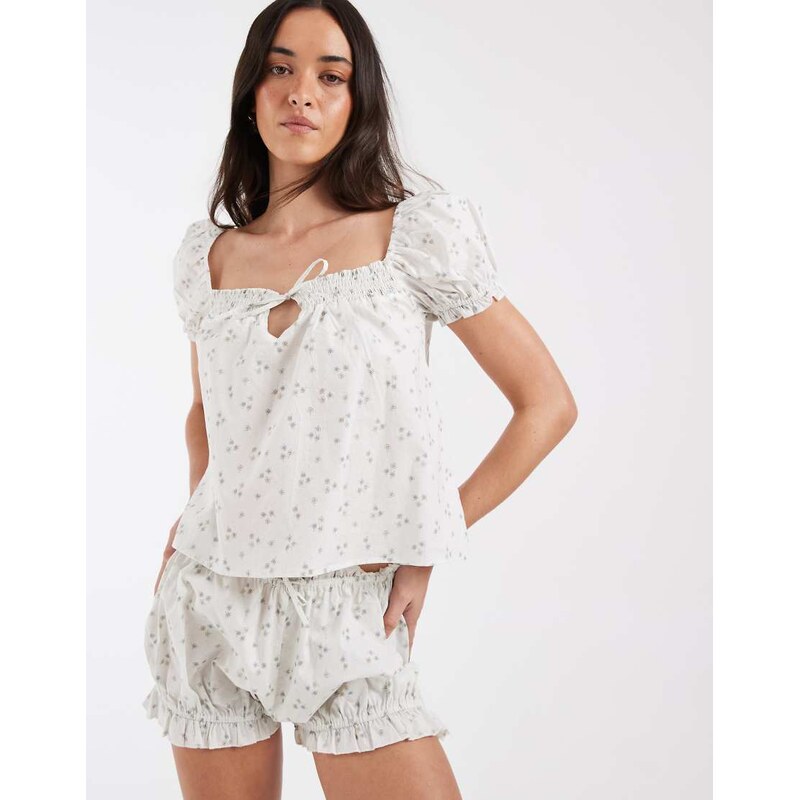 Daisy Street pyjama babydoll smock top and bloomer shorts in