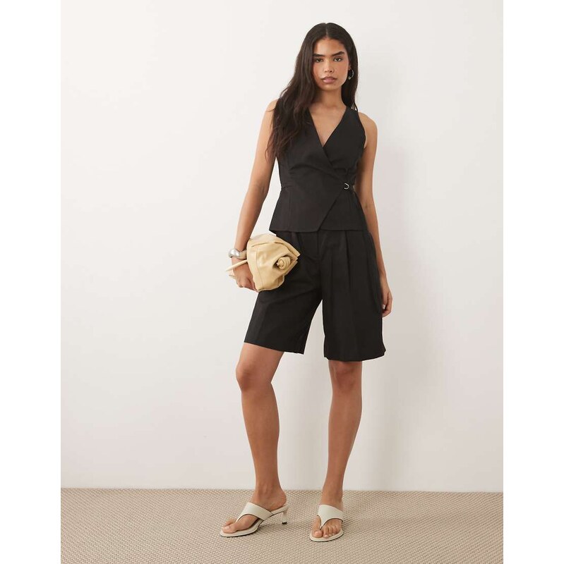 Mango tailored tie waist jumpsuit in black