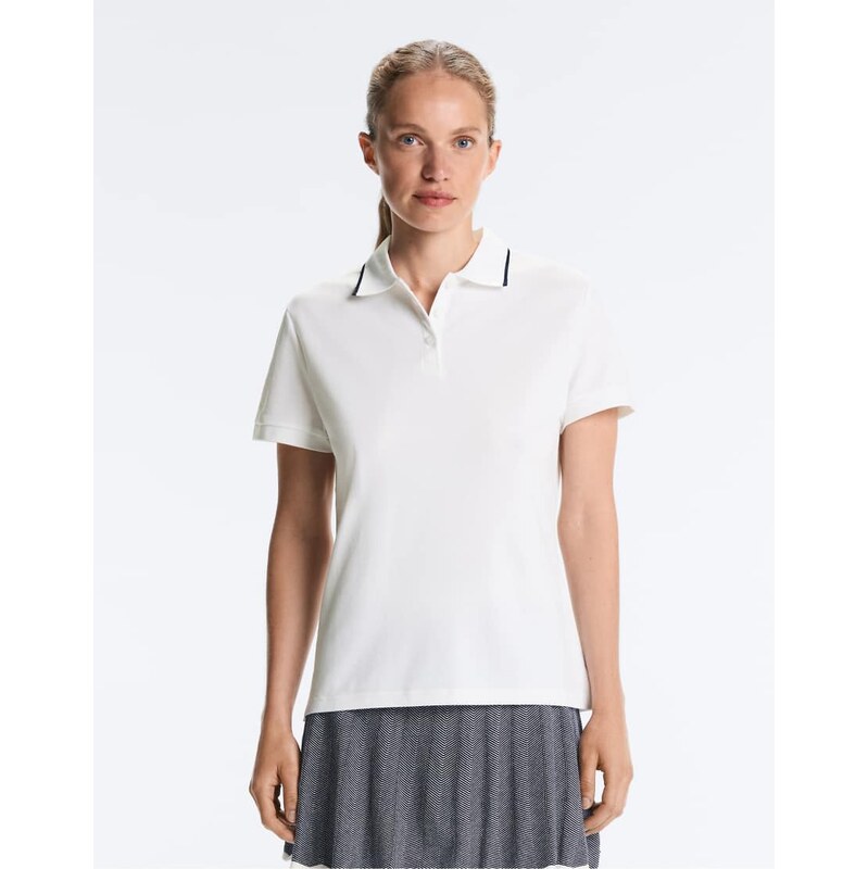 OYSHO Contrast piqué cotton short-sleeved polo shirt in off