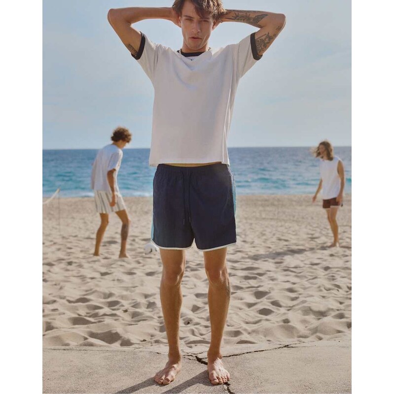 Pull&Bear Contrast panel swimming trunks in blue