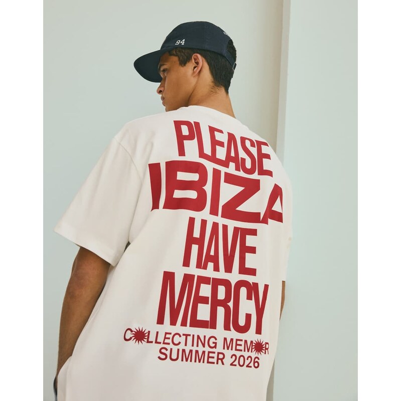 Bershka Short sleeve print t-shirt in white