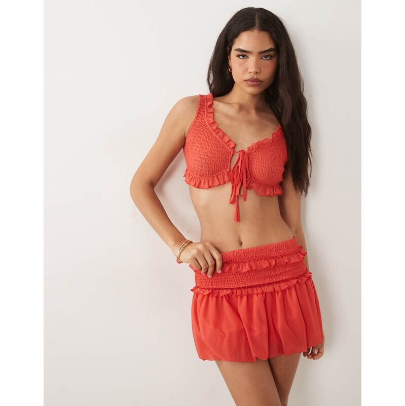 ASOS DESIGN shirred mesh co-ord bralette top in pink
