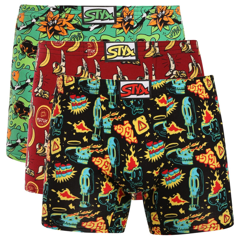3PACK pánské boxerky Styx long art klasická guma vícebarevné