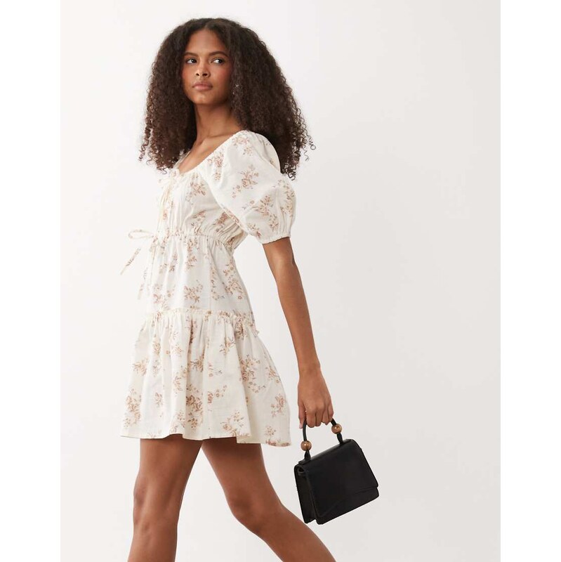 Wednesdays Girl Wednesdays Gil mini tea dress in beige floral