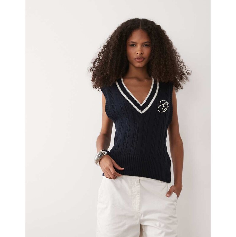 GANT varsity g logo cotton cable knit vest in navy