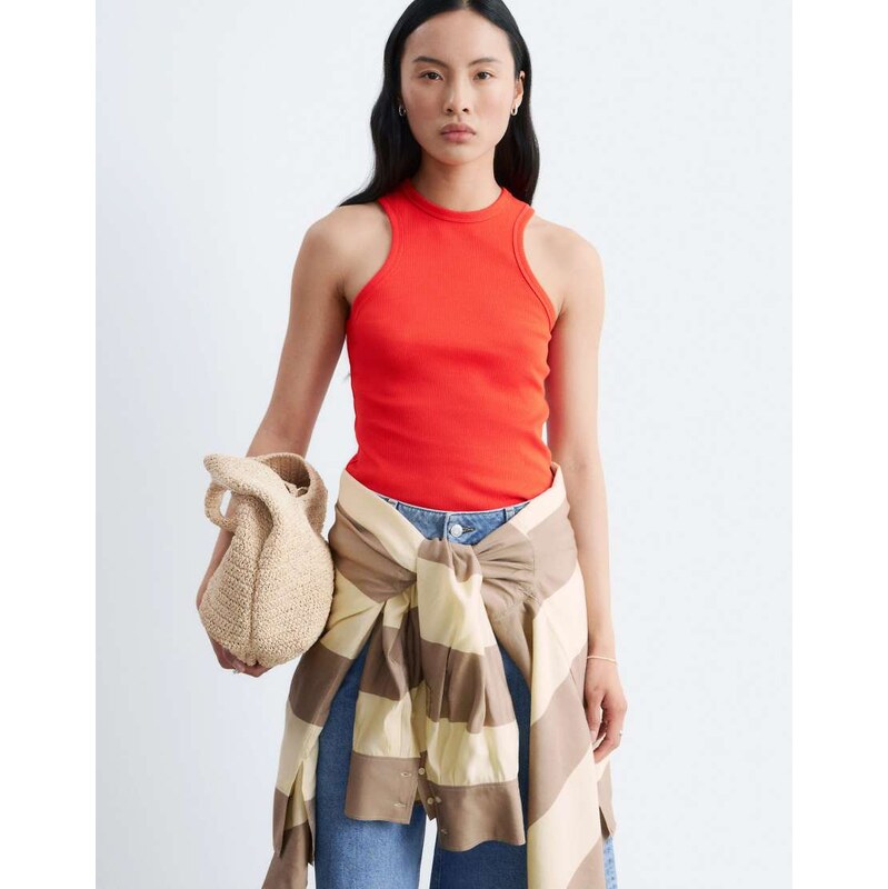 & Other Stories ribbed vest top in bright red-Orange