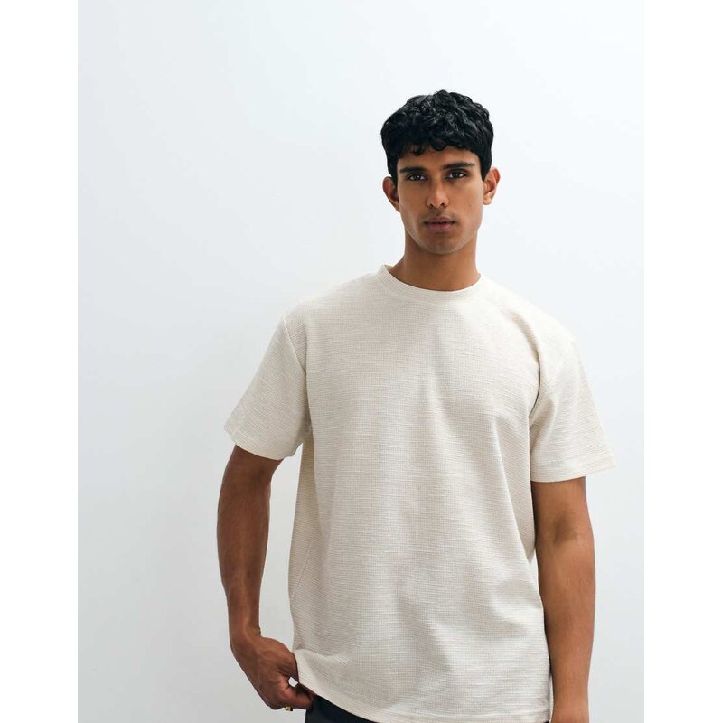 Brave Soul oversized t-shirt with mock neck in stone-Neutral