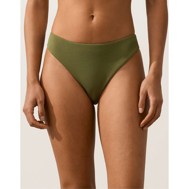 OYSHO Rib classic bikini briefs in light khaki-Green