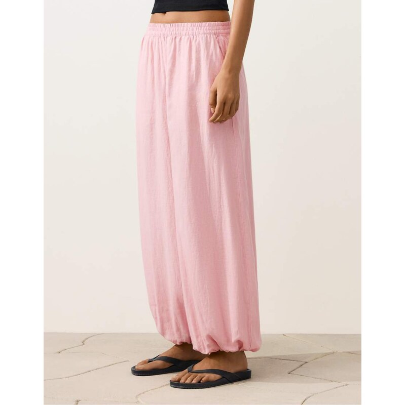 OYSHO 100% linen bloomer trousers in pink