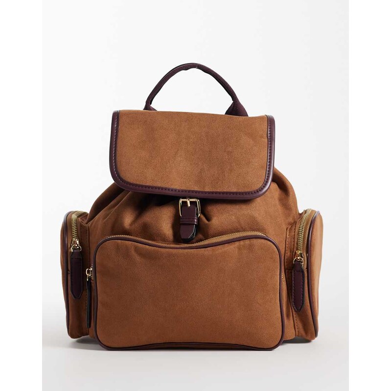 Accessorize multi pocket suedette backpack in camel-Black