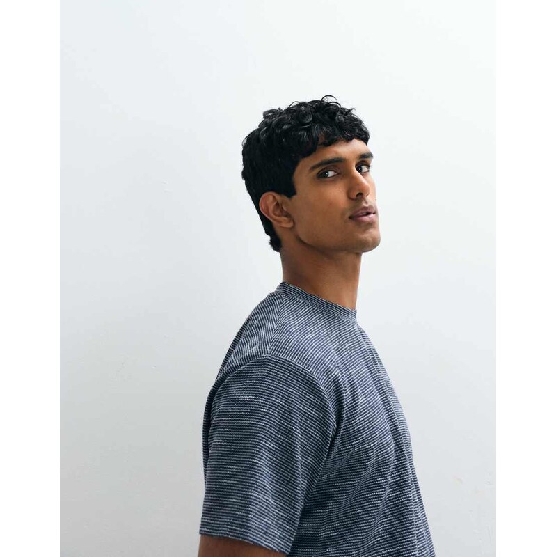 Brave Soul oversized t-shirt with mock neck in navy