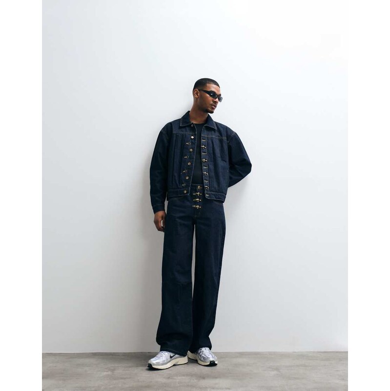Liquor N Poker fireman clasp detail denim jacket co-ord in