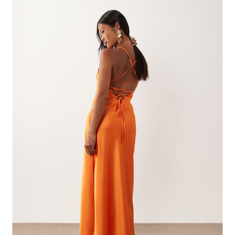 Miss Selfridge Petite satin back detail maxi slip dress in