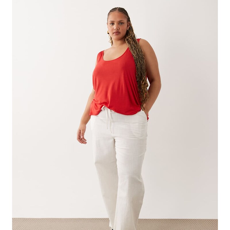 ASOS Curve ASOS DESIGN Curve linen look pull on trousers in off