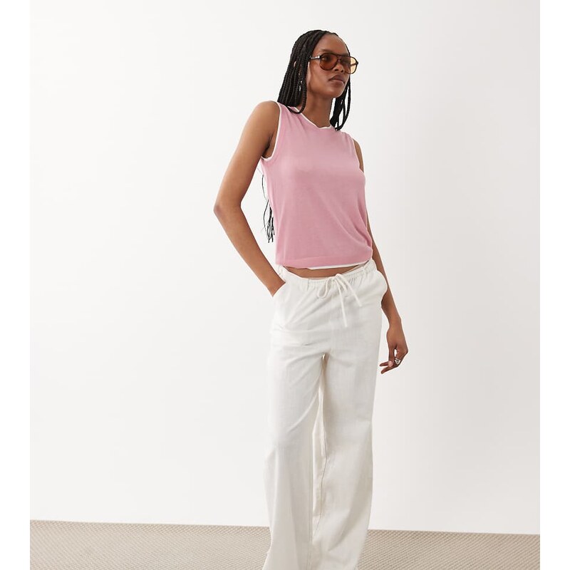 ASOS Tall ASOS DESIGN Tall linen look pull on trousers in off