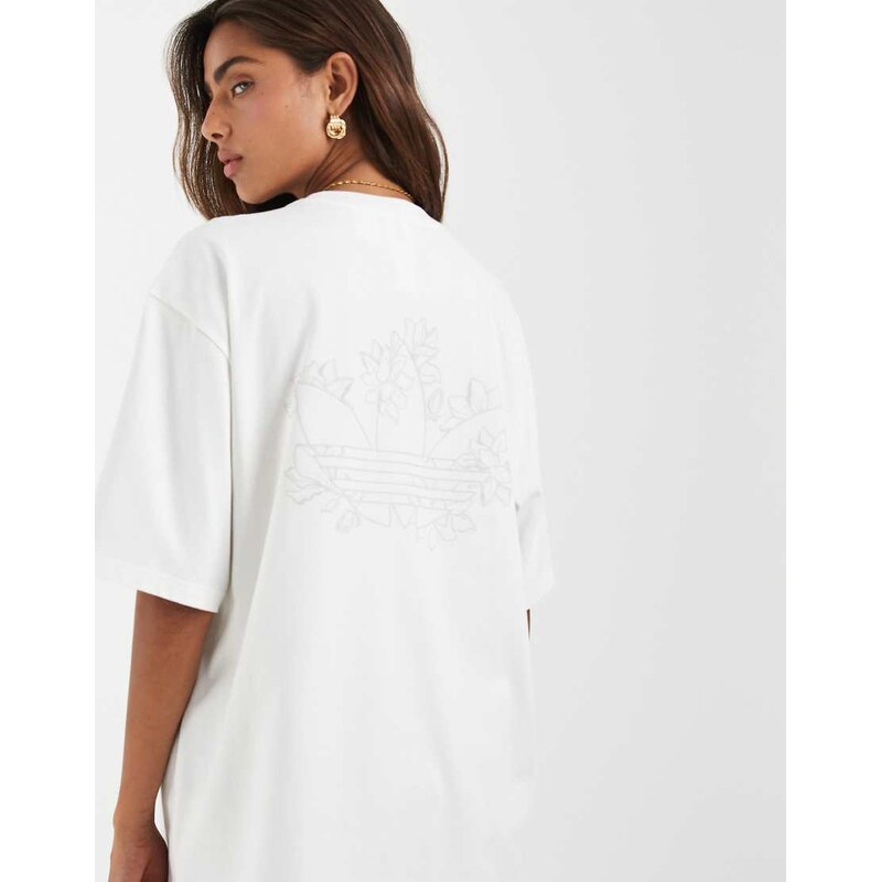 adidas Originals floral embroidered oversized t-shirt in white