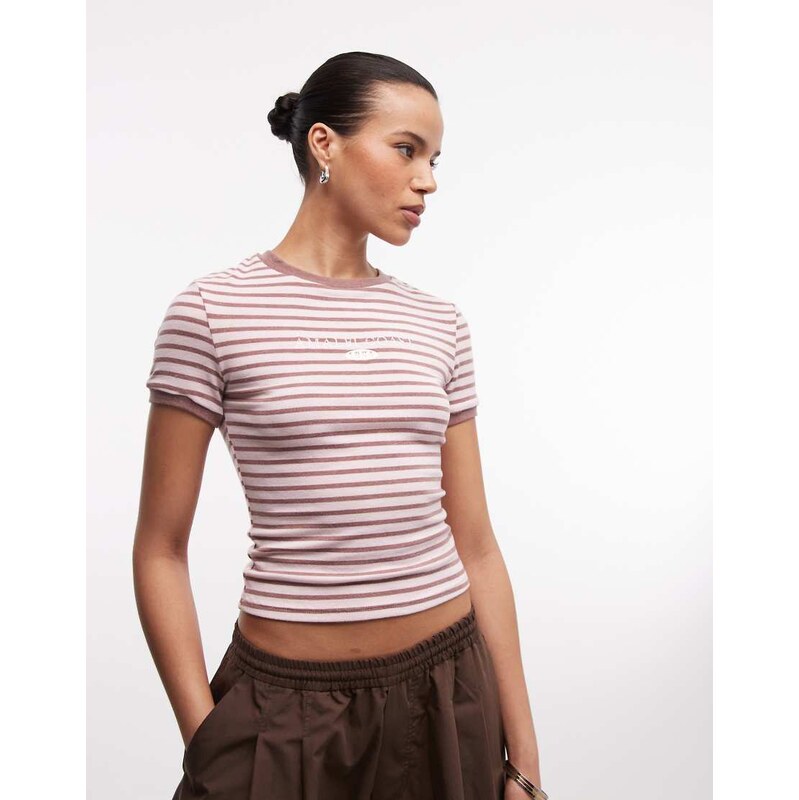 Daisy Street baby tee with graphic in pink brown stripe-Multi
