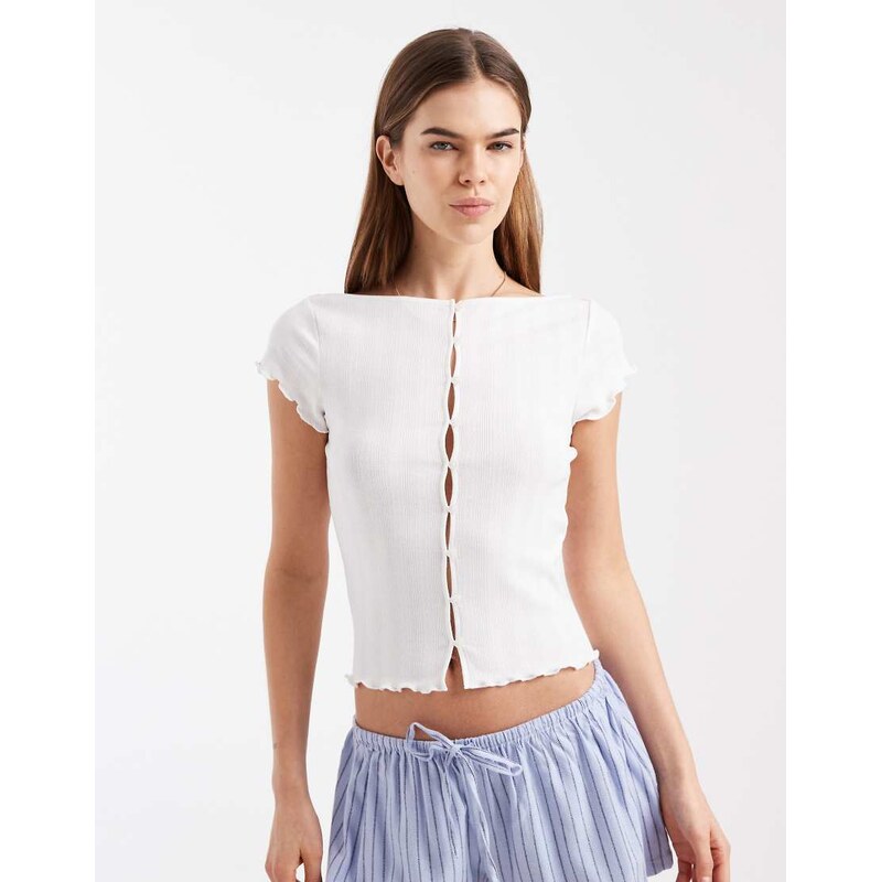 Cotton On sleep pointelle button up t-shirt in coconut milk