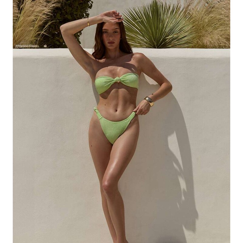 The Frolic exclusive glitter high leg ruched side detail bikini