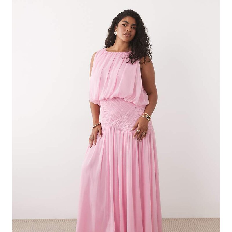 ASOS Curve ASOS DESIGN Curve draped gauged ruched waist detail