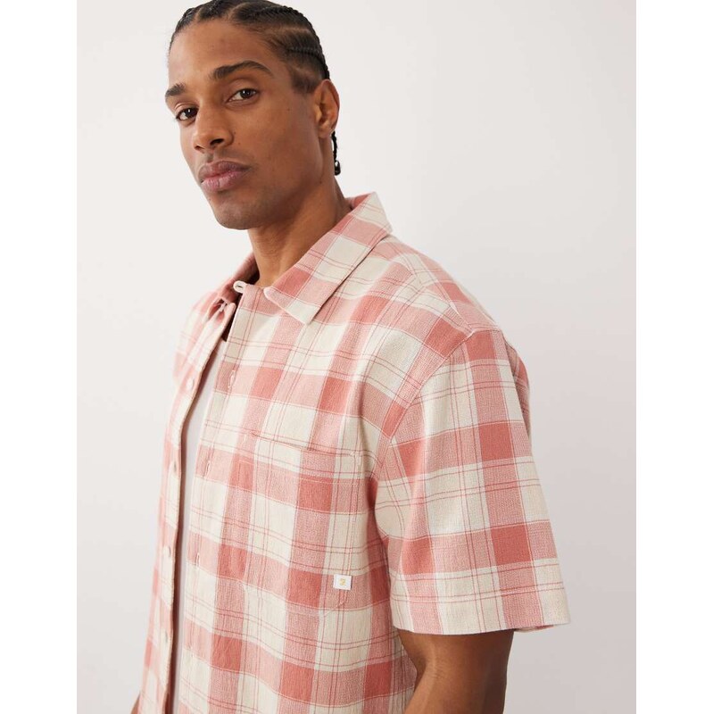 Farah Alden short sleeve check logo shirt in red/white-Multi