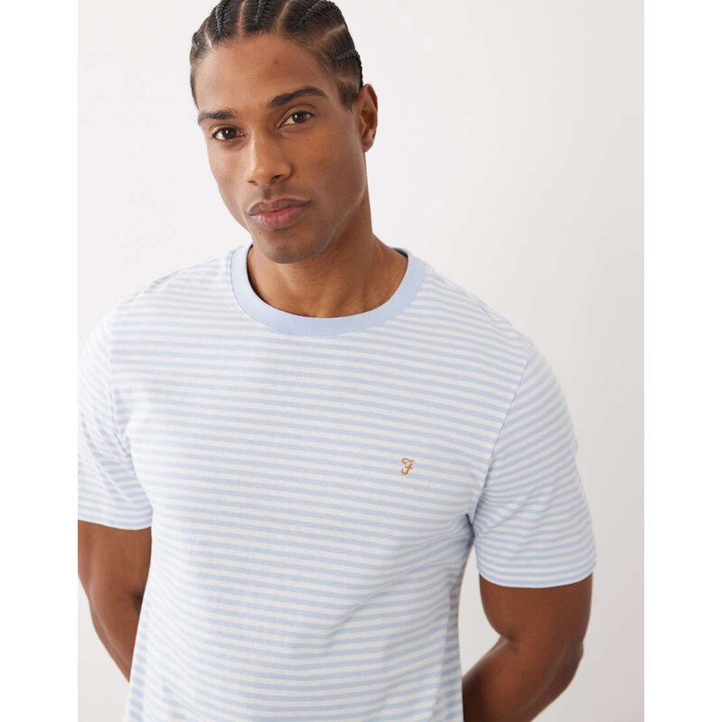 Farah Castle stripe logo t-shirt in light blue/white