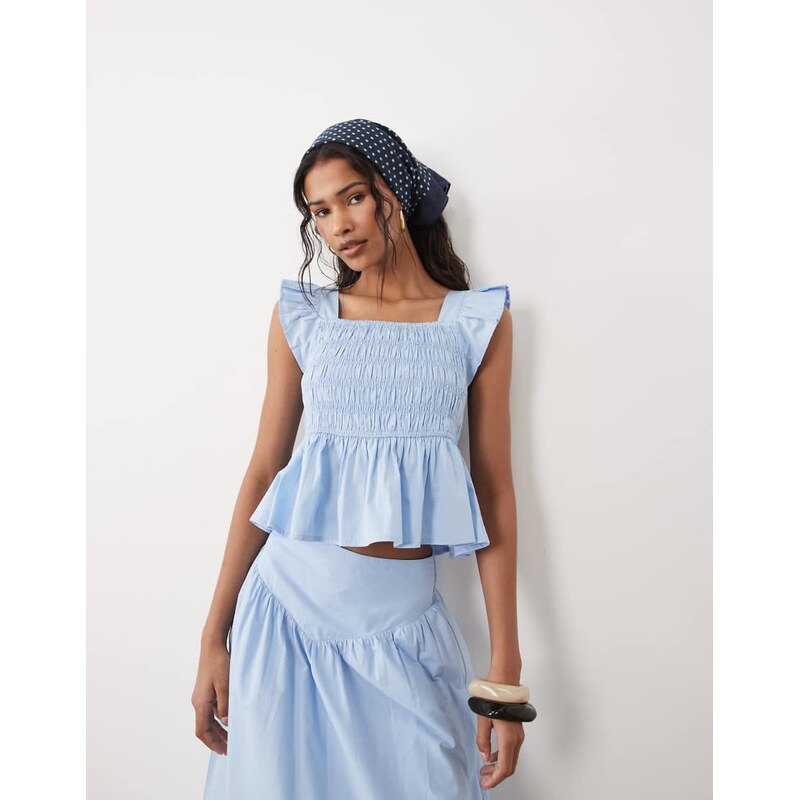 Wednesdays Girl Wednesdays Girl co-ord ruffle sleeved shirred