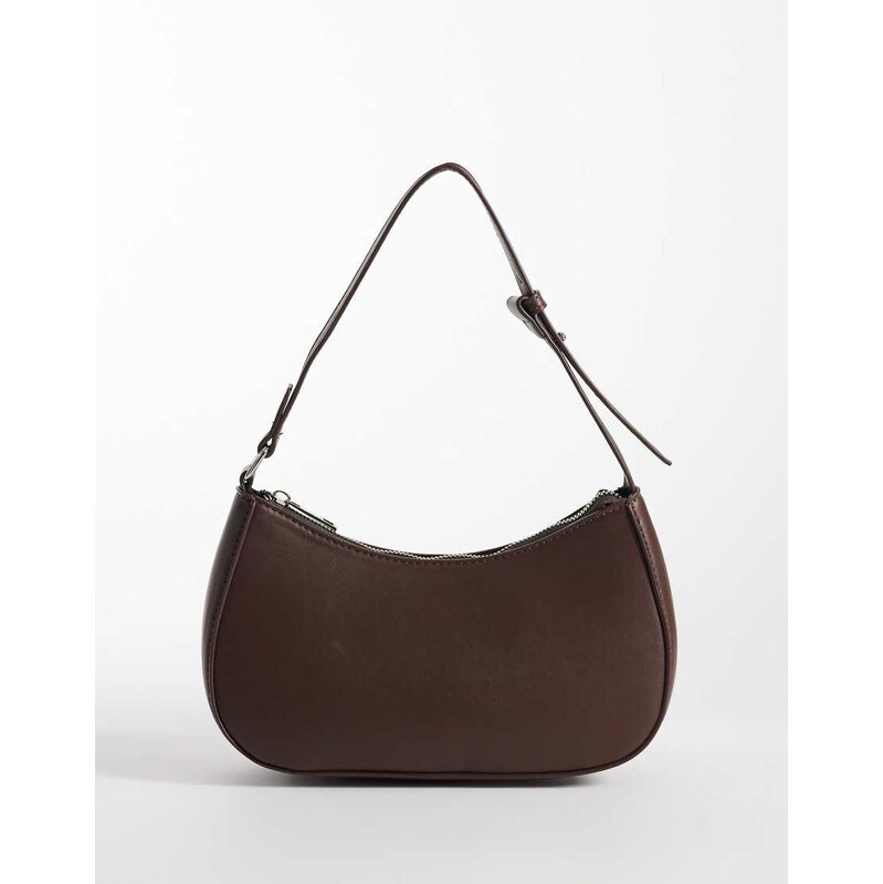 Pieces leather look shoulder bag in chocolate brown