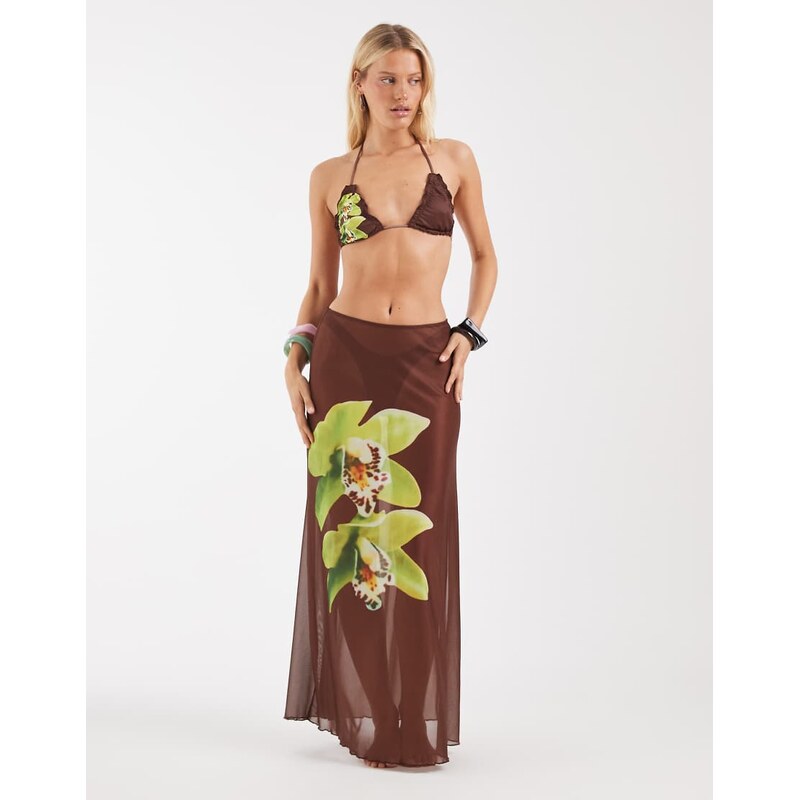 Motel Dartina skirt in Dendrobium brown green