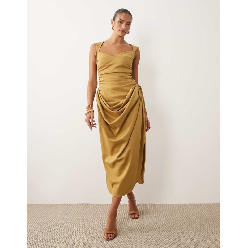 ASOS DESIGN structured bandage midi dress with draped skirt in