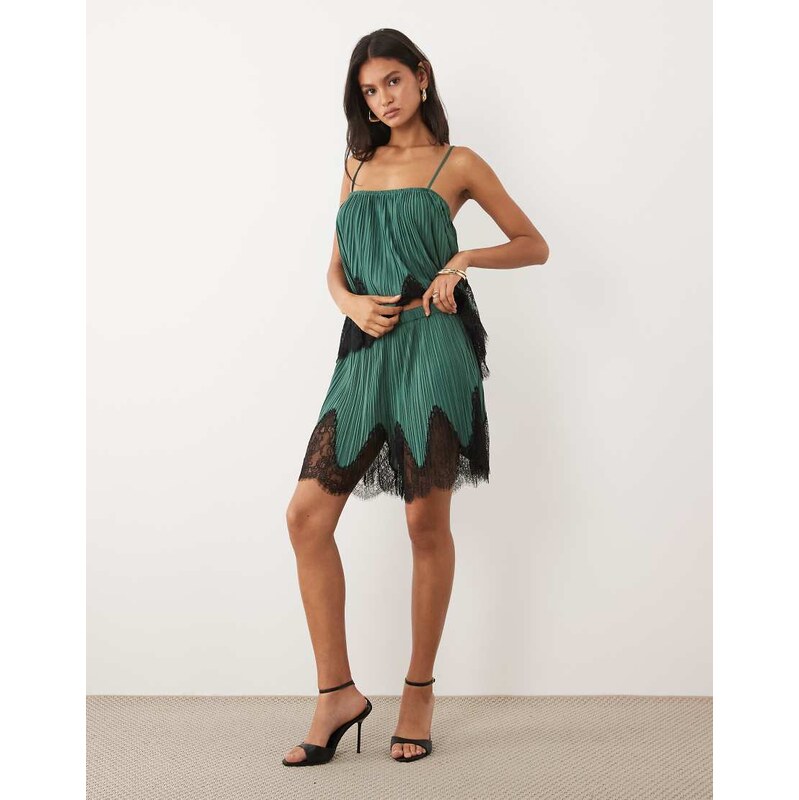 ASOS DESIGN mix & match plisse shorts in teal with black lace