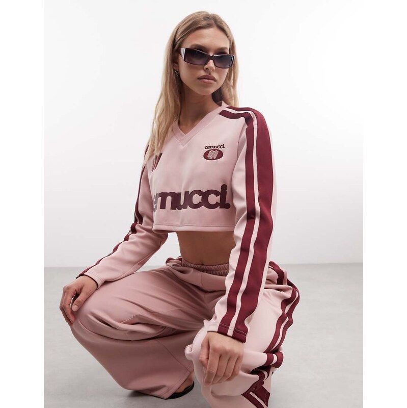 Cernucci long sleeve v-neck crop football top logo co-ord with