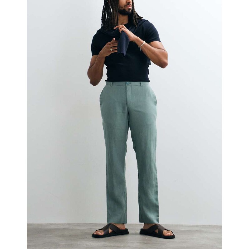 Mango straight leg 100% linen trousers in mint green