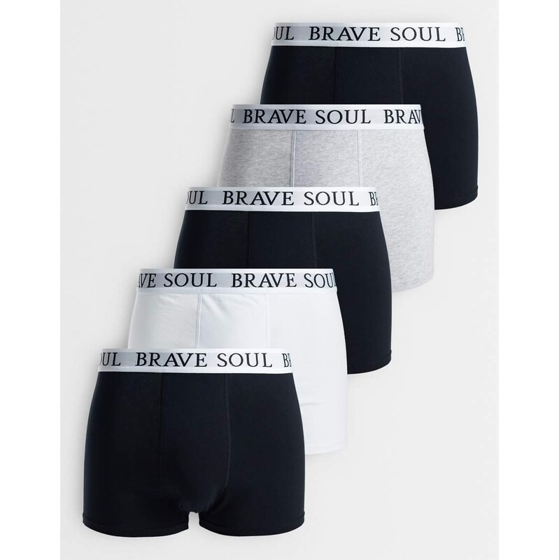 Brave Soul 5 pack boxers in black, white & grey-Multi