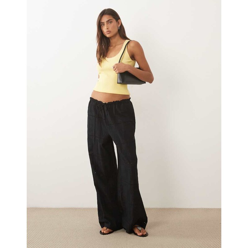 Mango Shola embroidered trouser co-ord in black