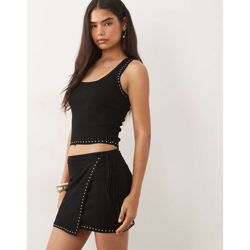 Mango Regaliz scoop neck studded top co-ord in black