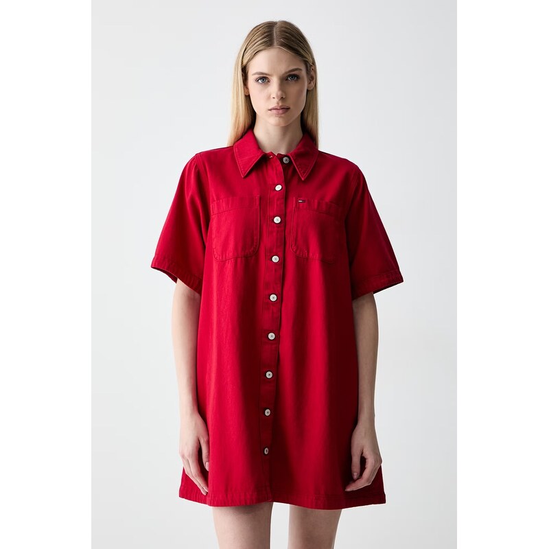 Tommy Jeans košilové šaty bavlněné