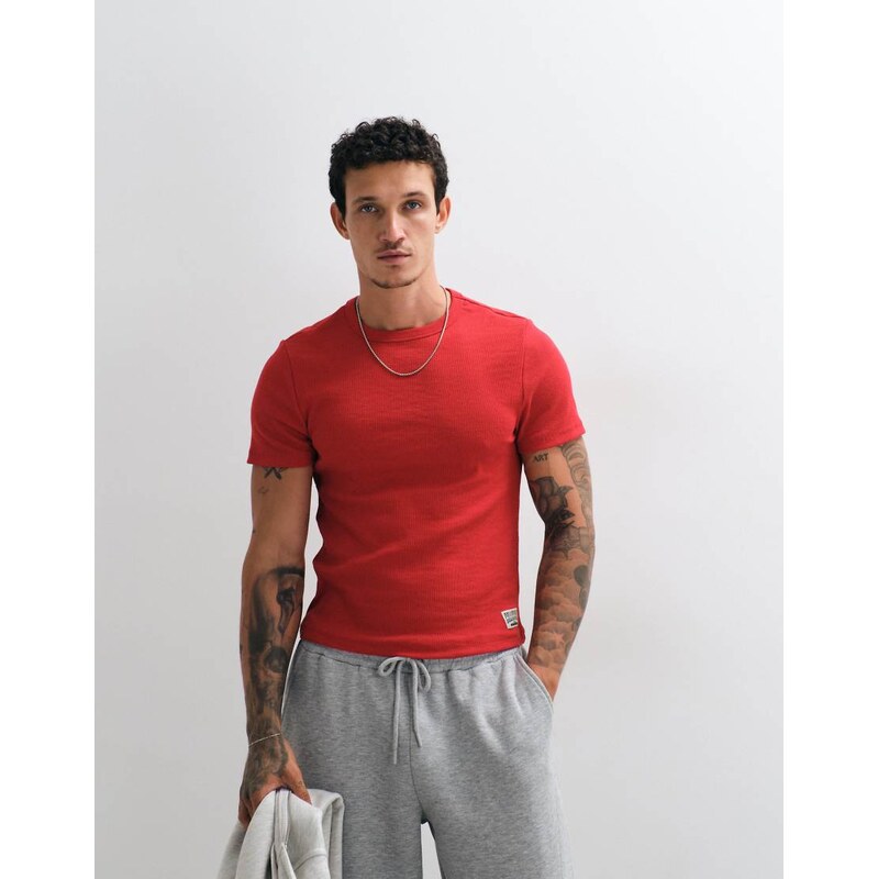 COLLUSION fitted ribbed tee in red