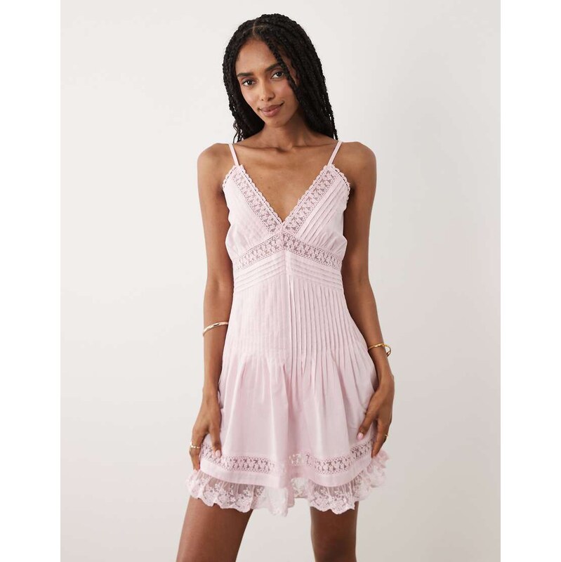 Miss Selfridge cami lace detail mini dress in pink-Yellow