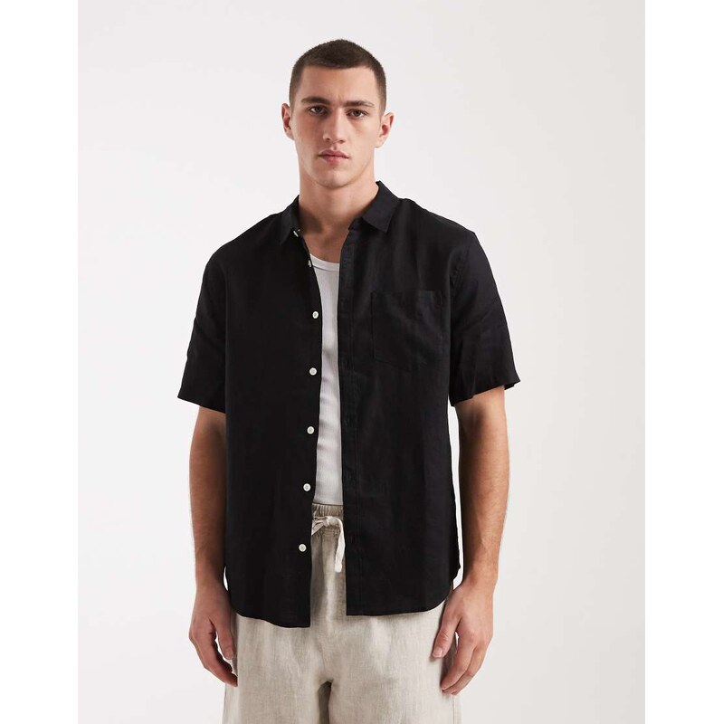 Cotton On relaxed linen shirt in black