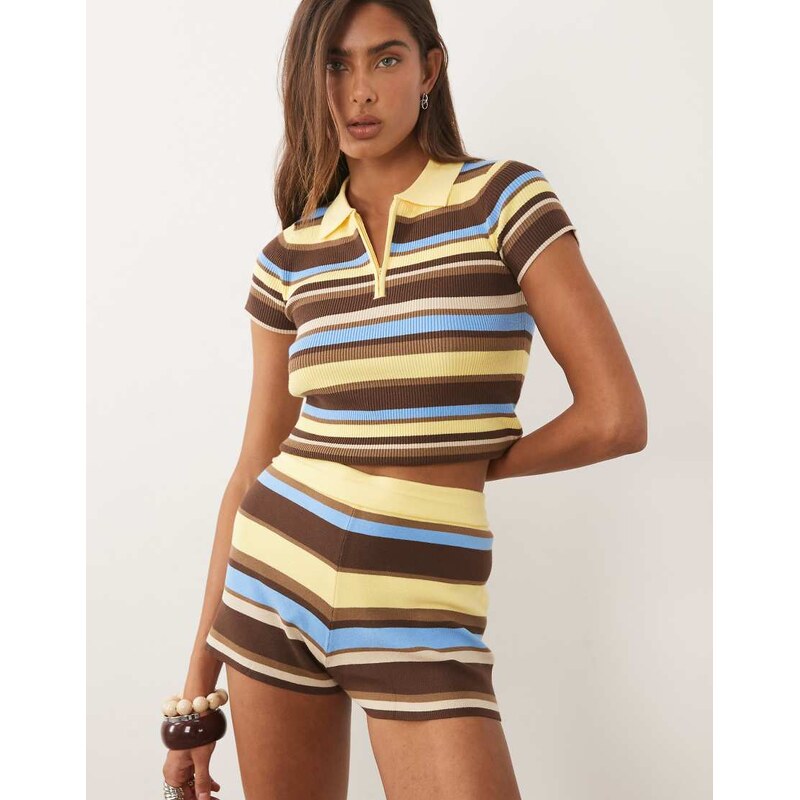 Mango Raquel knitted mini short co-ord in multi stripe