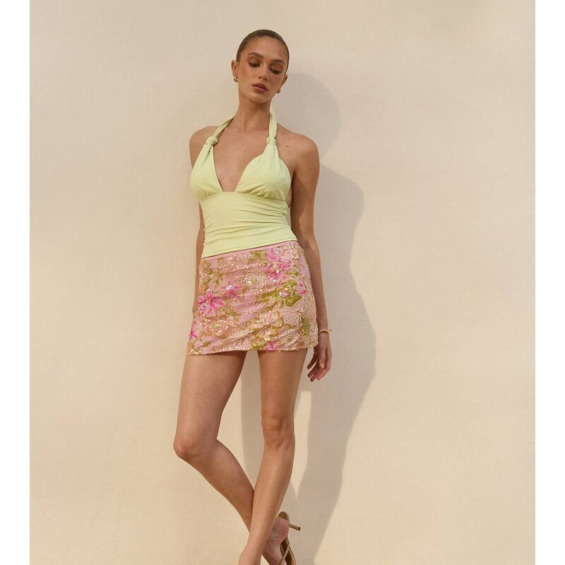 The Frolic exclusive embellished floral sequin micro mini skirt